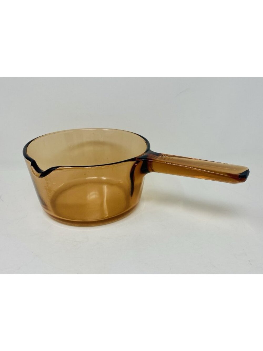 Vintage Pyrex Corning Vision Ware Amber 1L Glass Saucepan Cooking Pot With Spout